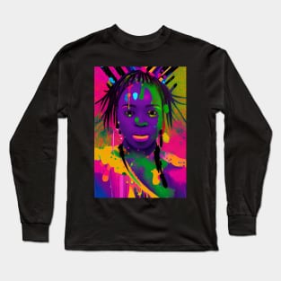 Happy Kwanzaa And Cool African American Woman Female Drawing Long Sleeve T-Shirt